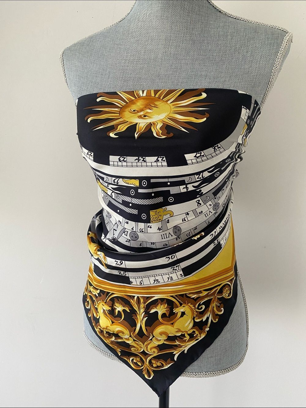 JBK Collection 100% Silk Scarf Black, Gold & White Zodiac Celestial Luxurious - Picture 3 of 16